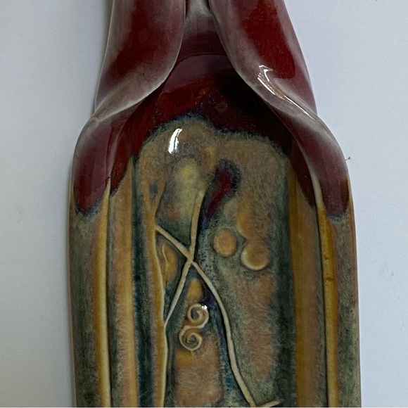 Pottery Spoon Rest Hand Made Glazed Beige red Signed 9” long Kitchen Cooking - Picture 3 of 16